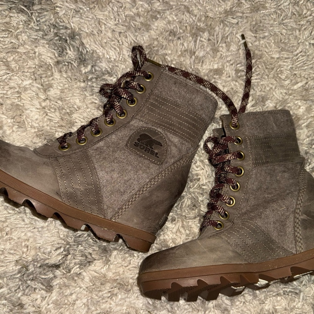 Sorel Gray Lace-Up Lexie Wedge Women's Boots